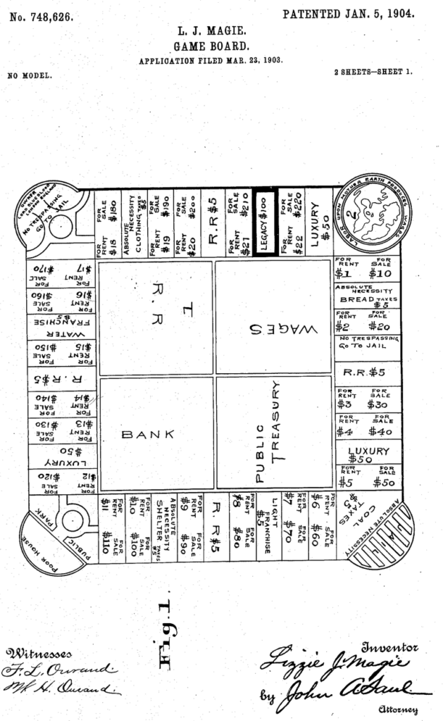 Patent schematics of The Landlord's Game from 1903