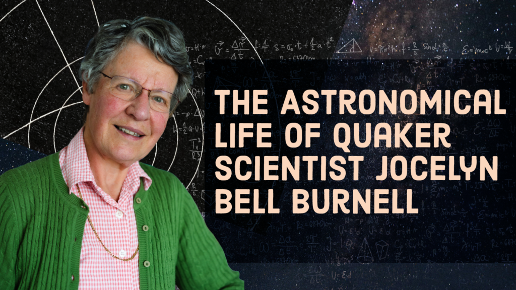 Image of Jocelyn Bell Burnell with title of episode and background of stars