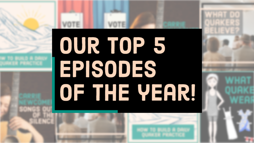 "Our Top 5 Episodes of the Year" - blurry images of podcast episode artwork